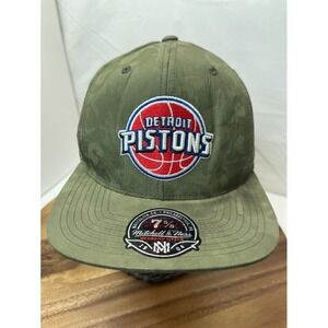 Detroit Pistons Hat Cap Mitchell And Ness Green Suede Like Fitted Hat Size 7 5/8